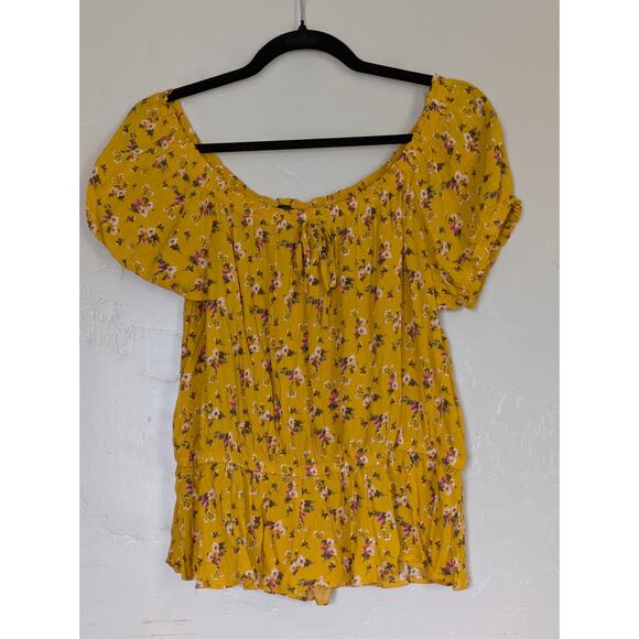 Moa Moa Blouse Juniors Large‎ Bohemian Elastic Waist Cap Sleeve Floral y2k - Picture 2 of 8